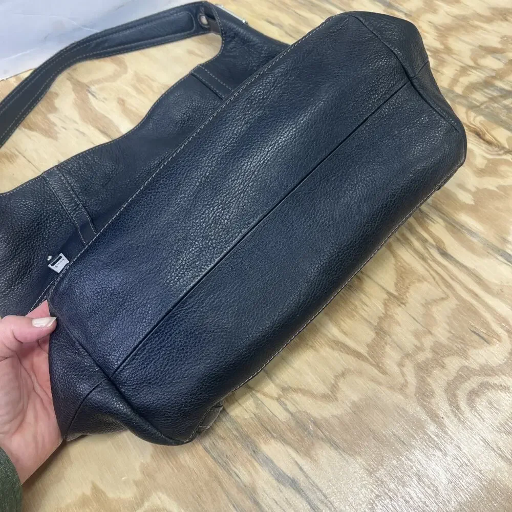 Tignanello Genuine Leather Hobo Shoulder Slouchy Bag Purse Y2K Black
